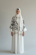 WHITE ARABIC PRINT ABAYA