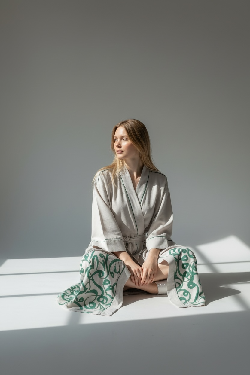 GREEN AND CREAM ARABIC PRINT