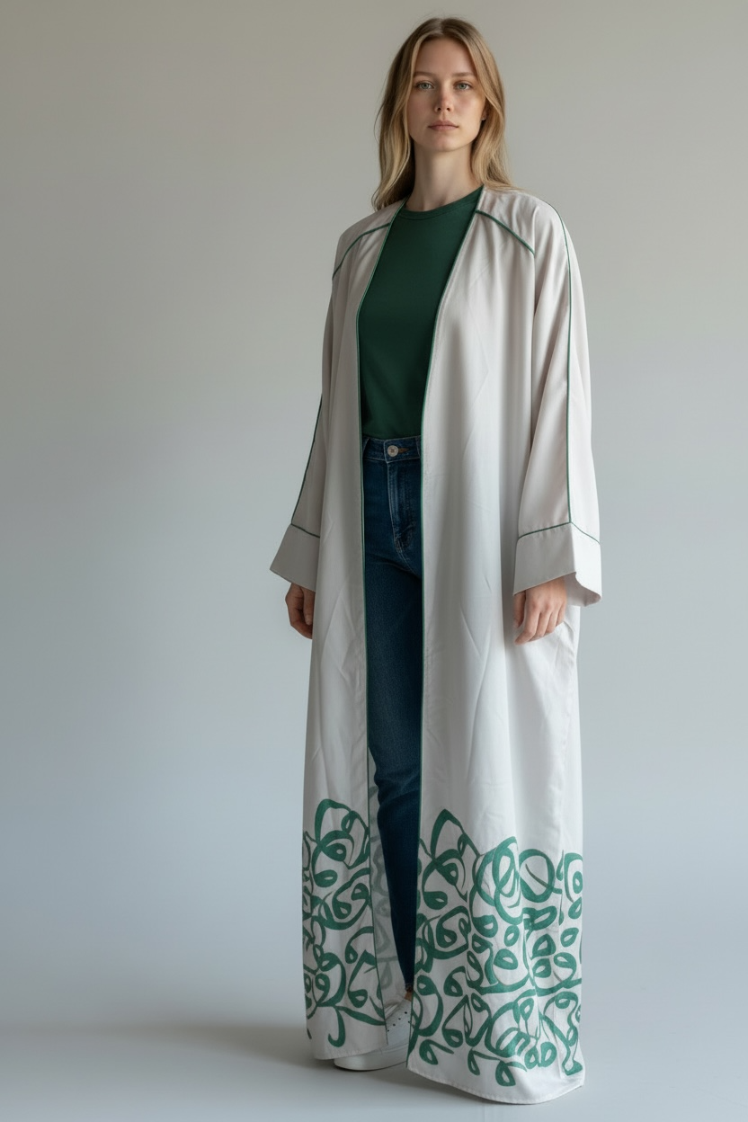 GREEN AND CREAM ARABIC PRINT