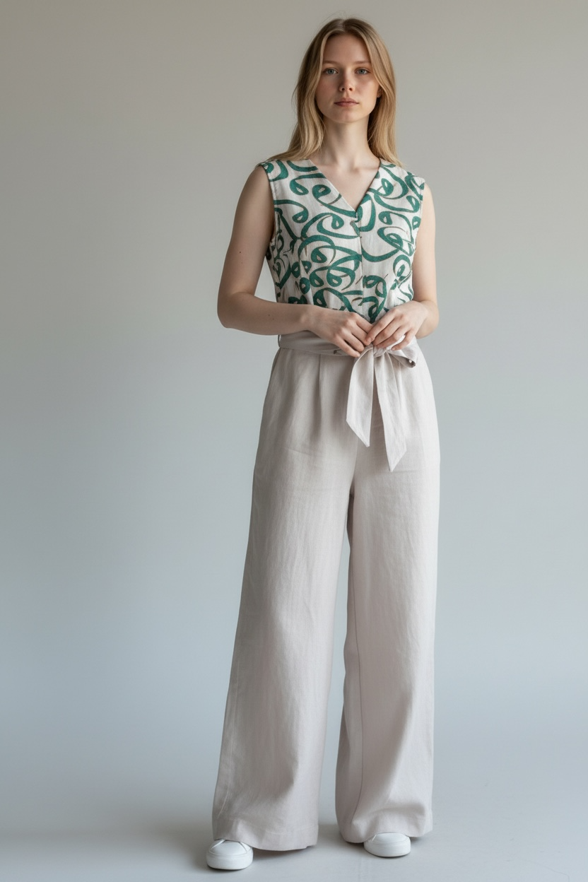 GREEN AND CREAM ARABIC PRINT