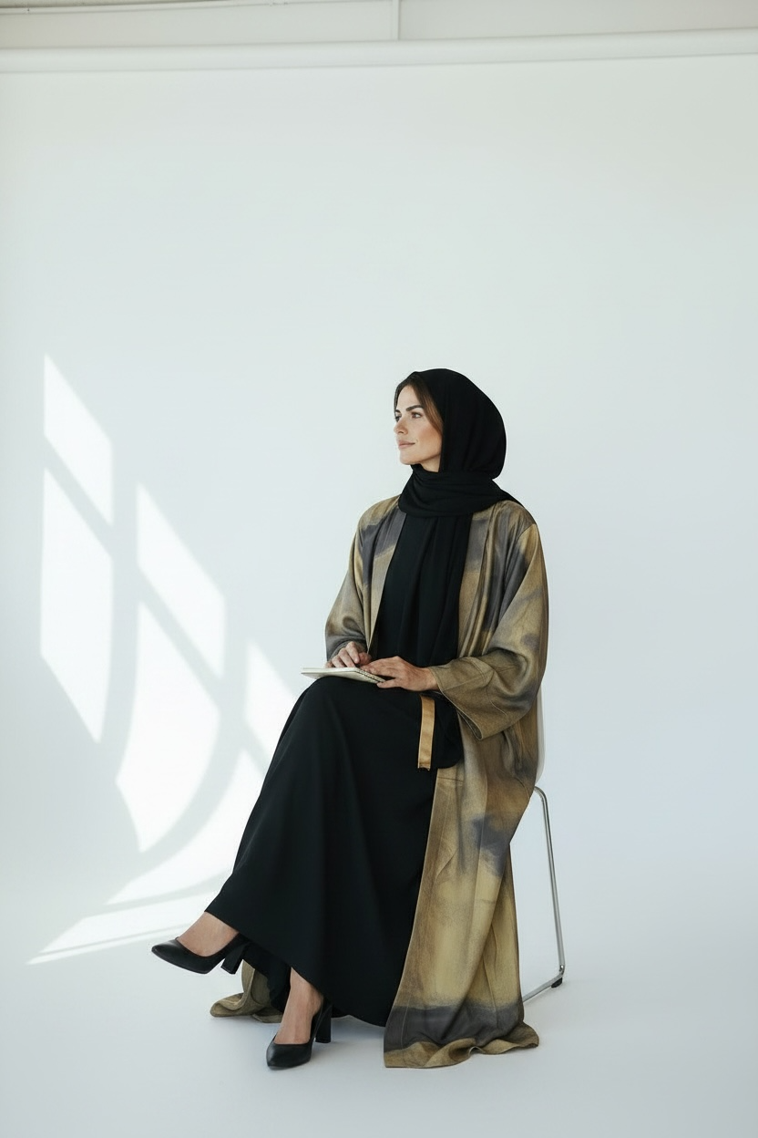 OLIVE MARBLE PRINT OPEN ABAYA INNER INCLUDED