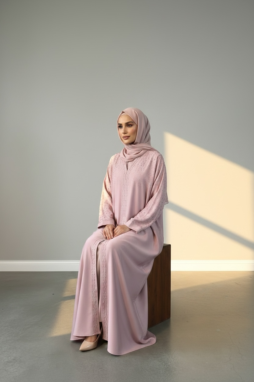 DUSTY ROSE EMBELLISHED ABAYA