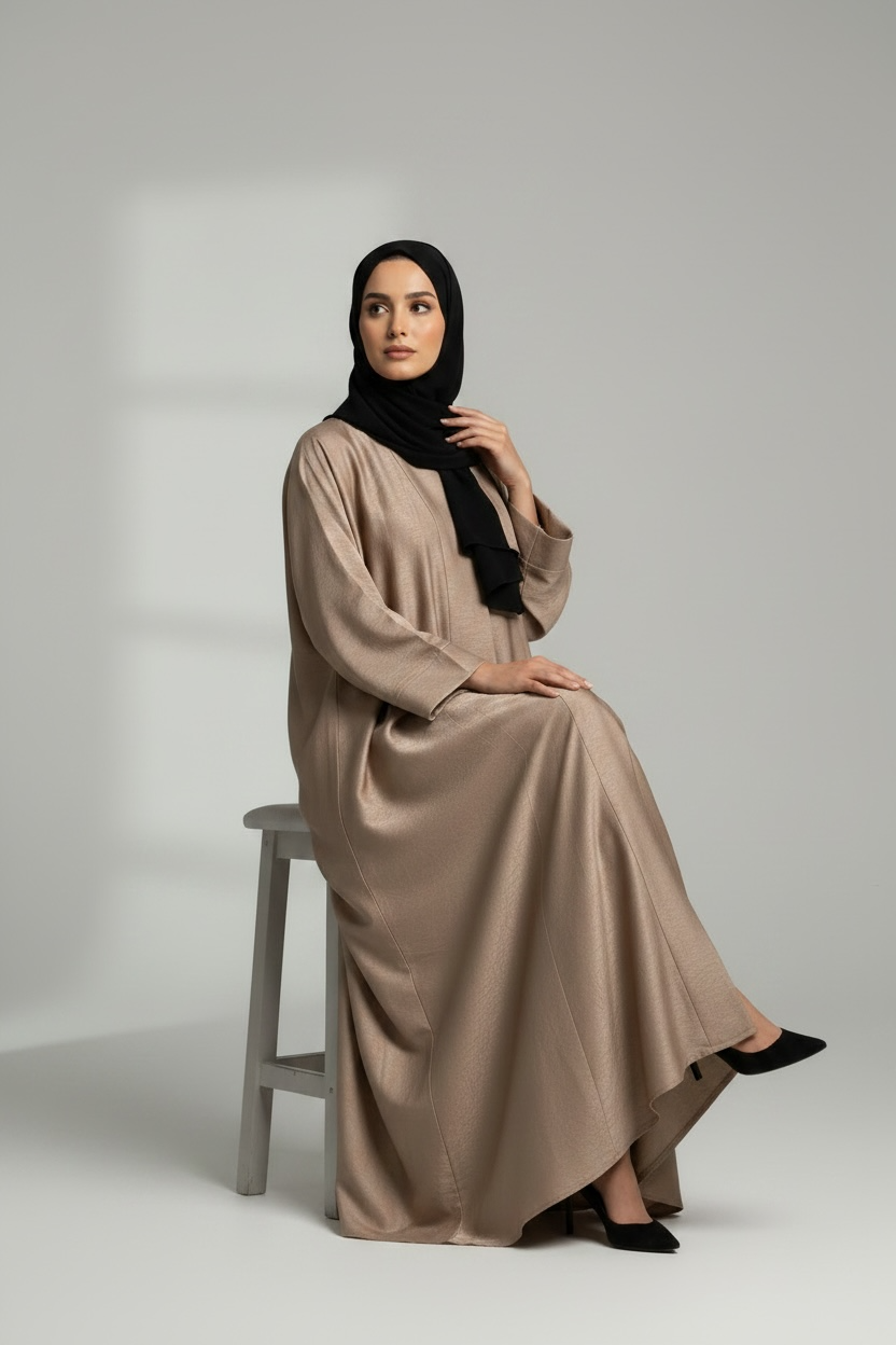 ELEGANT TAUPE FLOW ABAYA