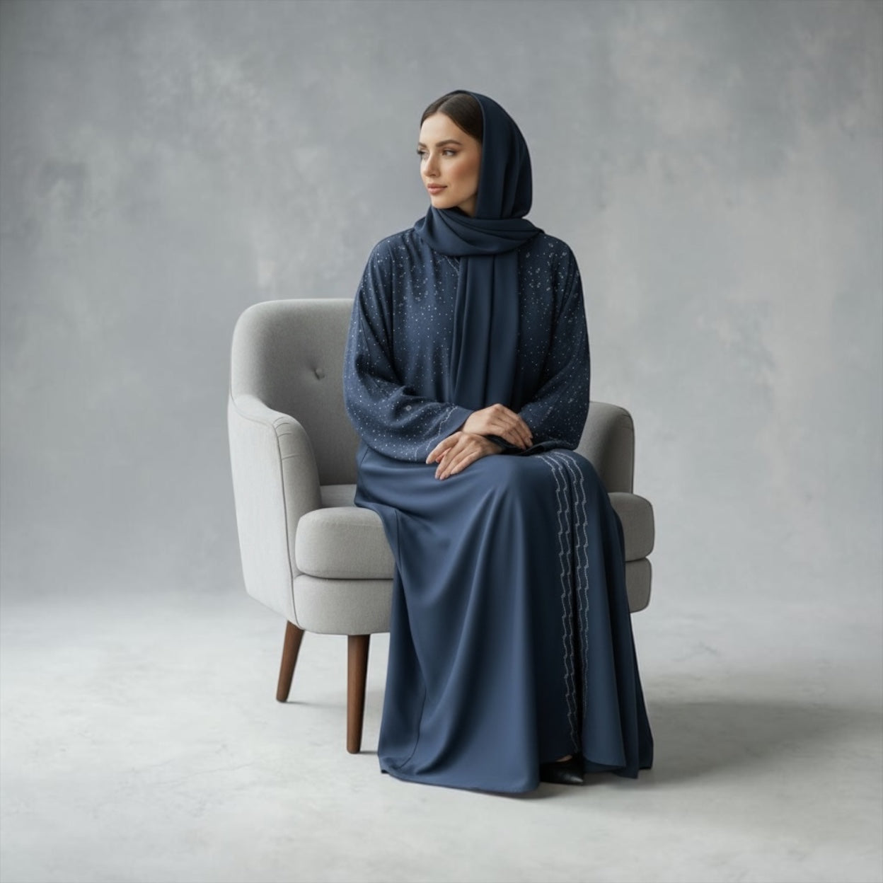 MIDNIGHT BLUE EMBELLISHED ABAYA