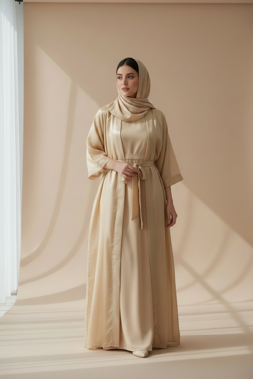 GOLD OPEN ABAYA WITH INNER INCLUDED