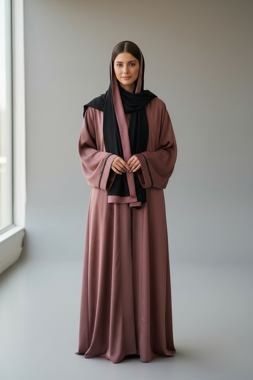 ELEGANT FLOW ABAYA - DUSTY ROSE