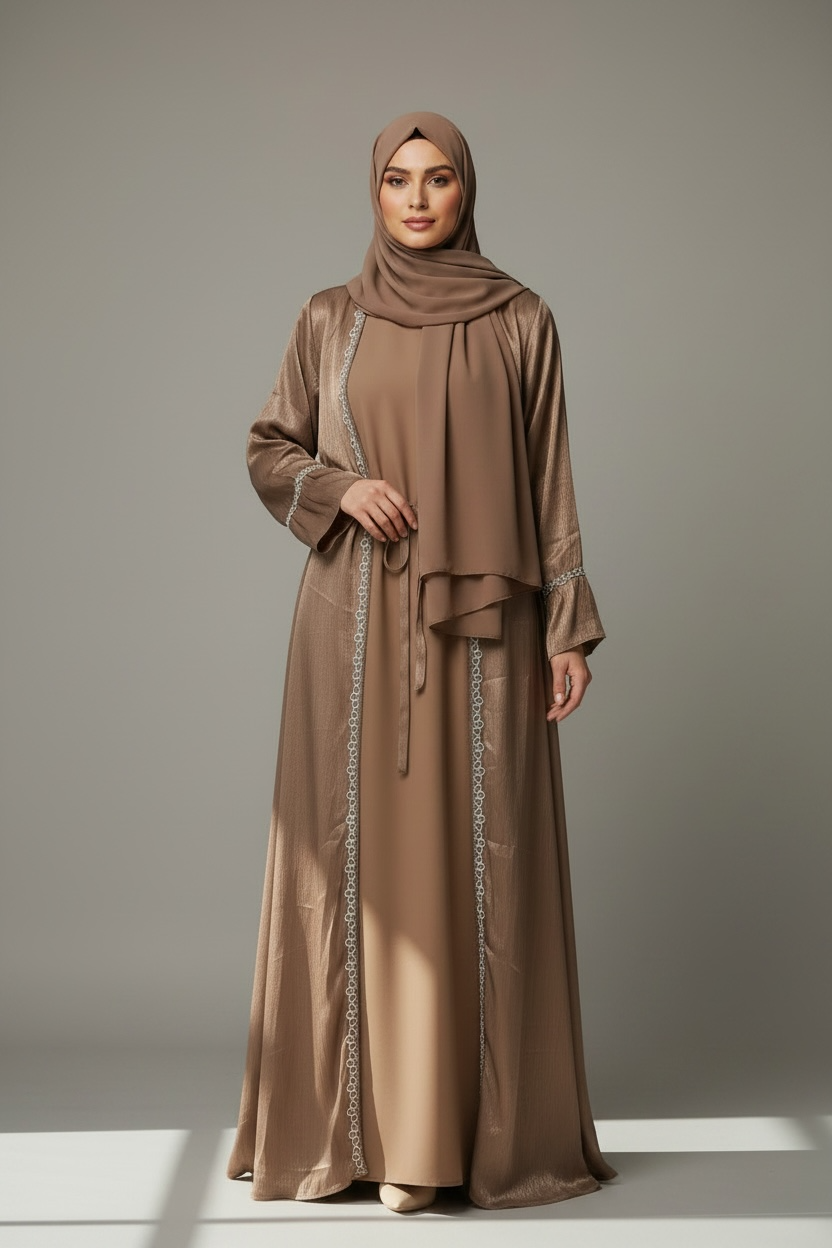 OPEN ABAYA LAYERED - BROWN