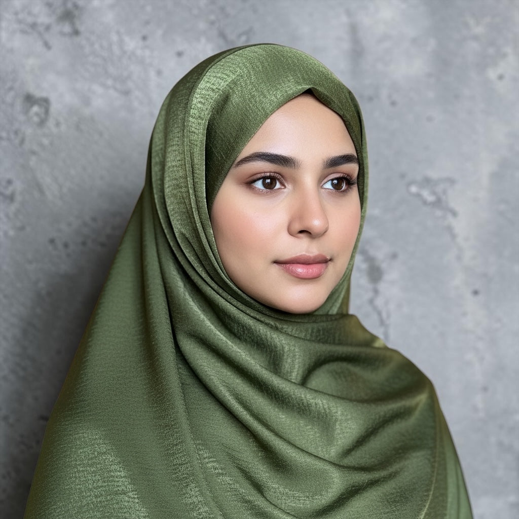 Olive Satin Chiffon Hijab