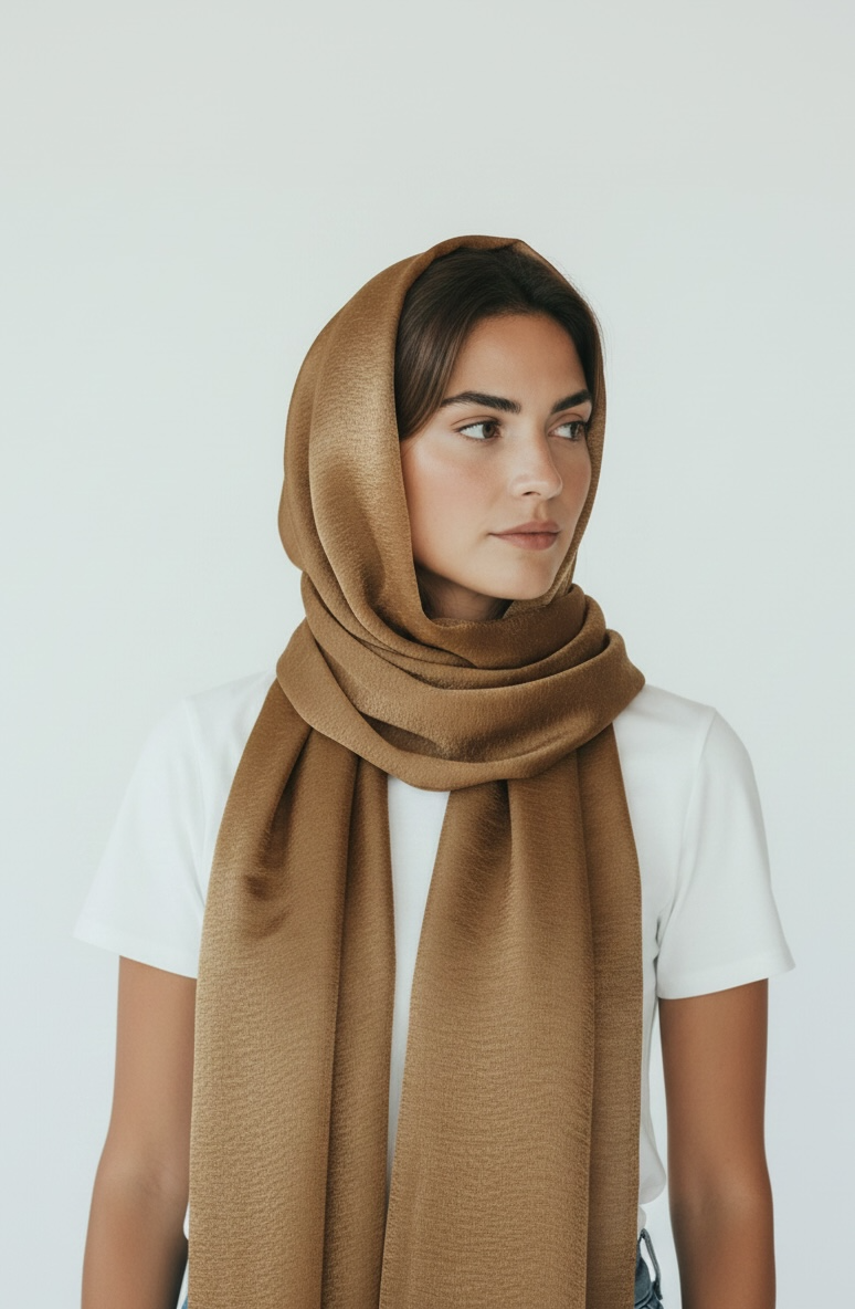 Golden Dust Brown Satin Chiffon Hijab
